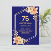 Herfst Sinaasappel Flower Gold Navy Blue Adult Bir Kaart (Staand voorkant)