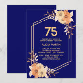 Herfst Sinaasappel Flower Gold Navy Blue Adult Bir Kaart (Voorkant / Achterkant)