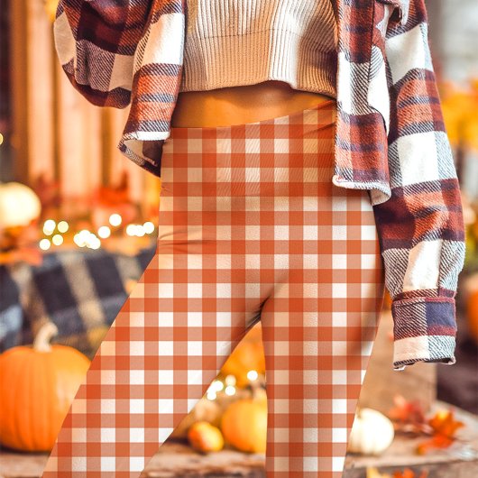 Herfst Sinaasappel Gingham Geruit Plaid Leggings