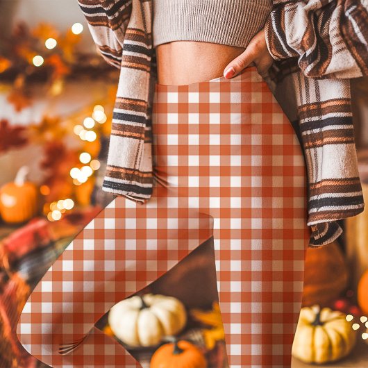 Herfst Sinaasappel Gingham Geruit Plaid Leggings