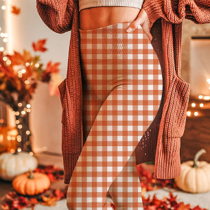 Herfst Sinaasappel Gingham Geruit Plaid Leggings