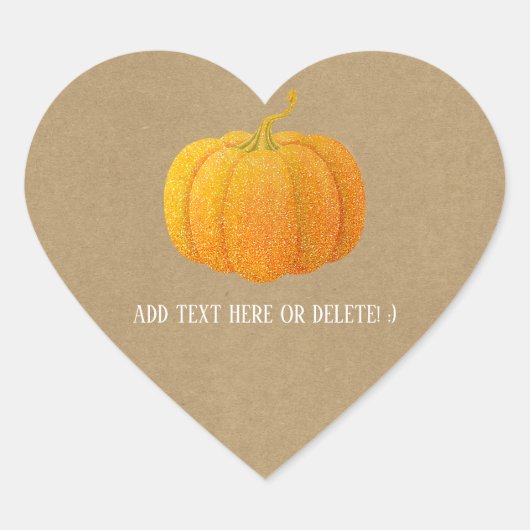 Herfst Sinaasappel Glitter Autumn Pumpkin Kraft Hart Sticker (Voorkant)