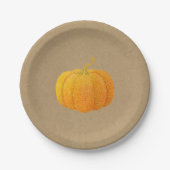 Herfst Sinaasappel Glitter Autumn Pumpkin Kraft Papieren Bordje (Voorkant)