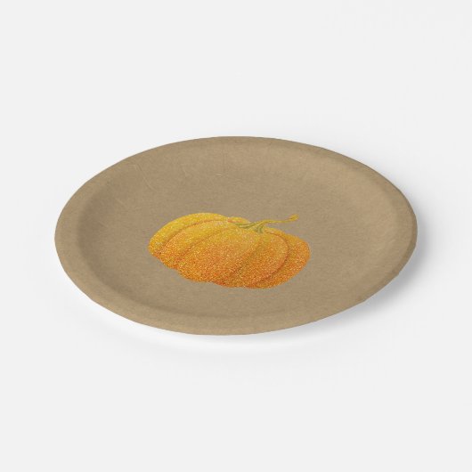 Herfst Sinaasappel Glitter Autumn Pumpkin Kraft Papieren Bordje (Gekanteld)