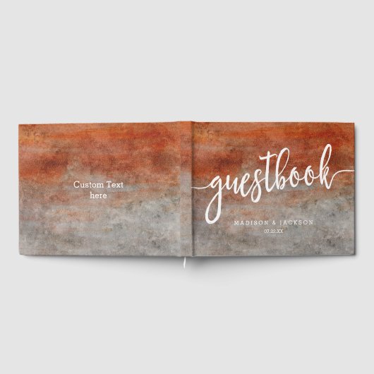 Herfst Sinaasappel Grijs Waterverf Bruiloft Monogr Gastenboek (Volledig)