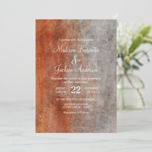 Herfst Sinaasappel grijs Waterverf bruiloft uitnod Kaart (Staand voorkant)