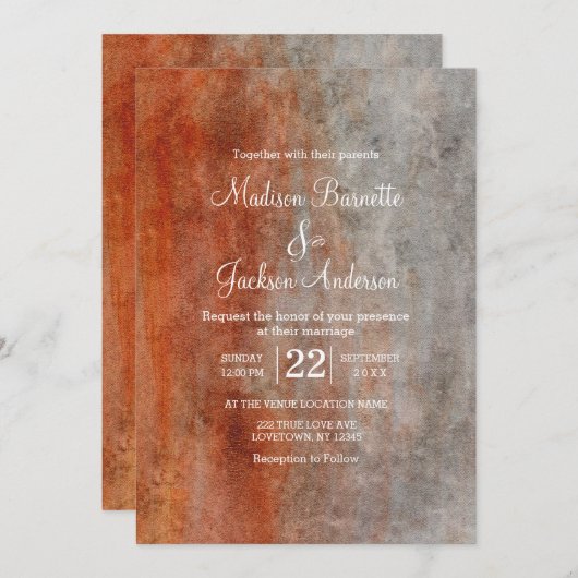 Herfst Sinaasappel grijs Waterverf bruiloft uitnod Kaart (Voorkant / Achterkant)