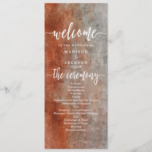 Herfst Sinaasappel Grijs Waterverf Trouwprogramma Programmakaart (Voorkant)