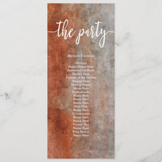 Herfst Sinaasappel Grijs Waterverf Trouwprogramma Programmakaart (Achterkant)