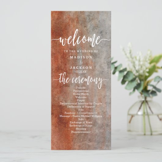 Herfst Sinaasappel Grijs Waterverf Trouwprogramma Programmakaart (Staand voorkant)