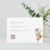 Herfst Sinaasappel & Paarse Wildflowers QR Code Hu RSVP Kaartje (Staand voorkant)