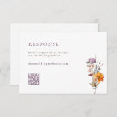 Herfst Sinaasappel & Paarse Wildflowers QR Code Hu RSVP Kaartje (Voorkant / Achterkant)