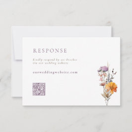 Herfst Sinaasappel & Paarse Wildflowers QR Code Hu RSVP Kaartje
