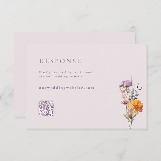 Herfst Sinaasappel & Paarse Wildflowers QR Code Hu RSVP Kaartje (Voorkant / Achterkant)