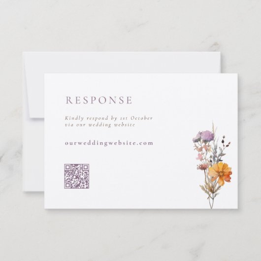 Herfst Sinaasappel & Paarse Wildflowers QR Code Hu RSVP Kaartje (Voorkant)