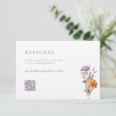 Herfst Sinaasappel & Paarse Wildflowers QR Code Hu RSVP Kaartje (Staand voorkant)