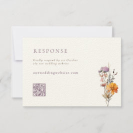 Herfst Sinaasappel & Paarse Wildflowers QR Code Hu RSVP Kaartje