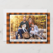 Herfst Sinaasappel Plaid Happy Thanksgiving Foto Feestdagenkaart (Voorkant)