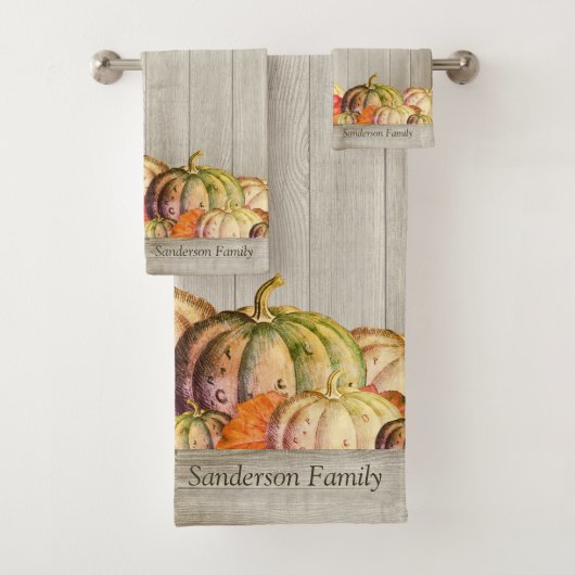 Herfst Sinaasappel pomkin Rustic Cute Wood Bath T Bad Handdoek (Insitu)