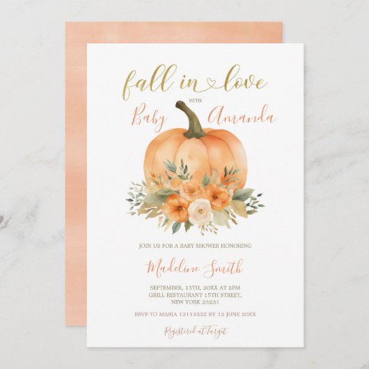 Herfst Sinaasappel pompoen Herfst in liefde Baby s Kaart (Voorkant / Achterkant)