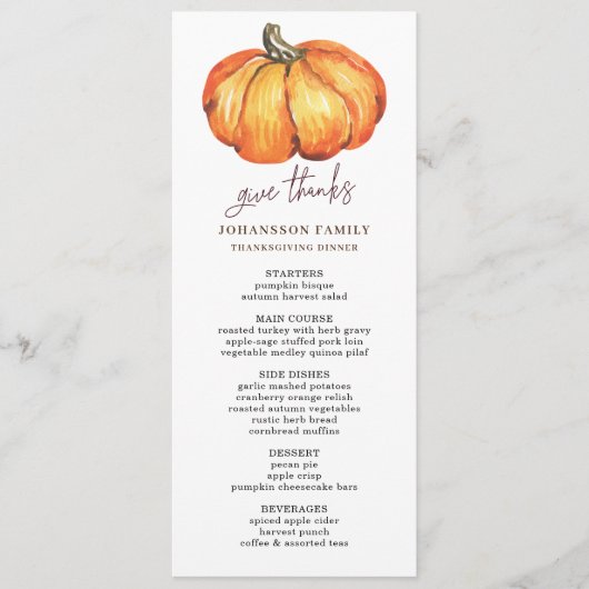 HERFST SINAASAPPEL POMPOEN THANKSGIVING DINER MENU (Voorkant)