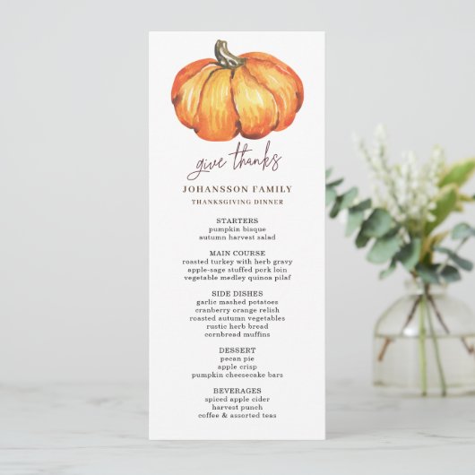 HERFST SINAASAPPEL POMPOEN THANKSGIVING DINER MENU (Staand voorkant)