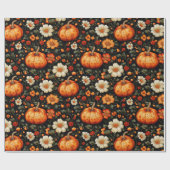 Herfst Sinaasappel pompoenen en bloemen Cadeaupapier (Vlak)