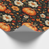 Herfst Sinaasappel pompoenen en bloemen Cadeaupapier (Hoek)