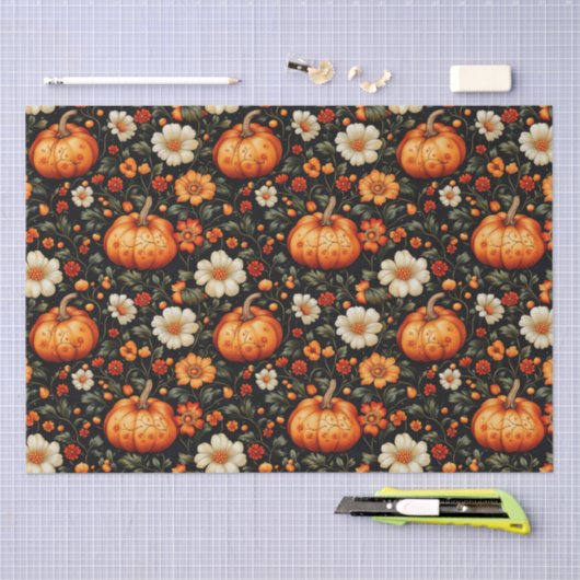 Herfst Sinaasappel pompoenen en bloemen Tissuepapier (Craft)