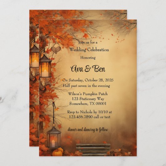 Herfst Sinaasappel Trees Rustiek Huwelijksfeest Kaart (Voorkant / Achterkant)