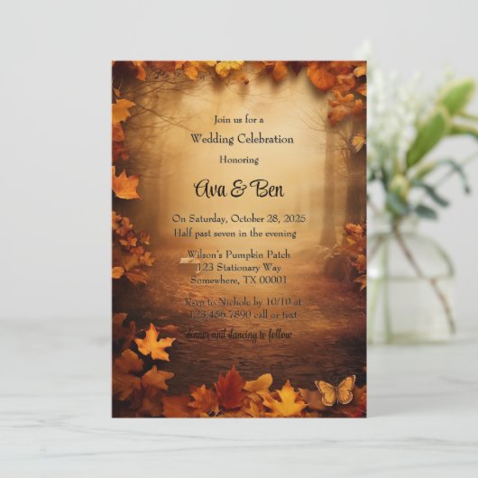 Herfst Sinaasappel Trees Rustiek Huwelijksfeest Kaart (Staand voorkant)