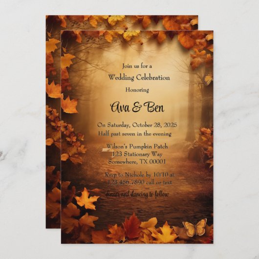 Herfst Sinaasappel Trees Rustiek Huwelijksfeest Kaart (Voorkant / Achterkant)