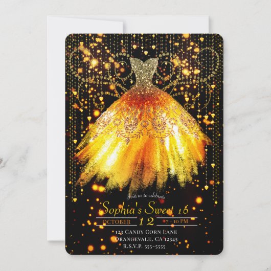 Herfst Sinaasappel Zwart Goud Glitter Jurk Sweet 1 Kaart (Voorkant)