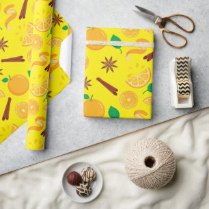 Herfst Sinaasappels en Star Anise Herfst Geel Naad Cadeaupapier