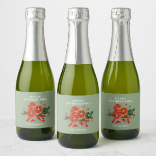 Herfst Sinaasappelschijfjes Kaneelstokjes op Salie Sparkling Wijnetiket