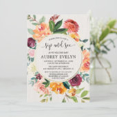 Herfst sip en kijk , burgundy floral ontmoet griet kaart (Staand voorkant)