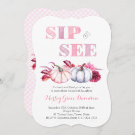 Herfst Sip & See Party Kaarten met roze grijze pom
