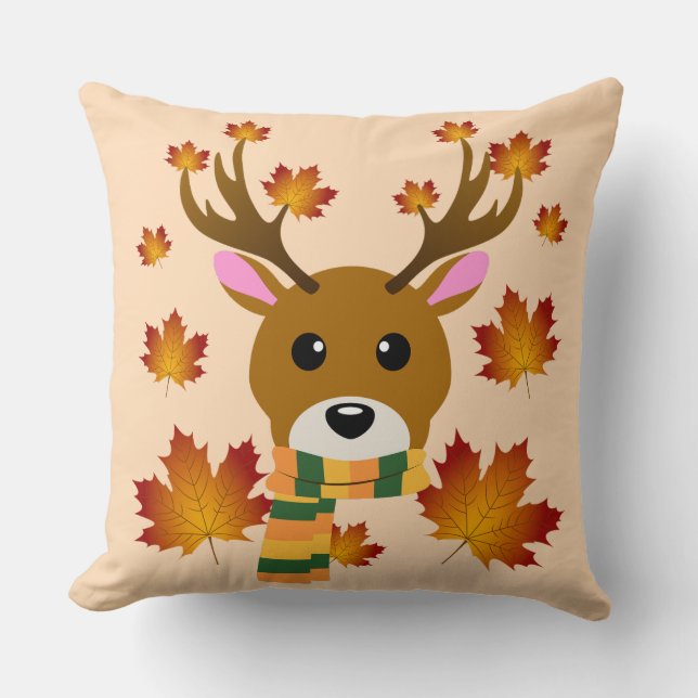 Herfst Sjaal Herten Esdoornbladeren Kussen (Voorkant)