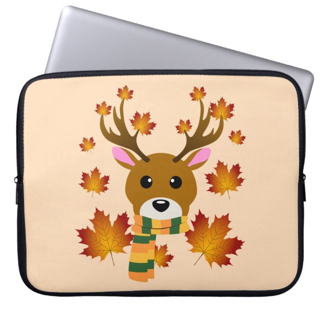 Herfst Sjaal Herten Esdoornbladeren Laptop Sleeve (Voorkant)