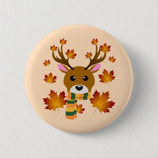 Herfst Sjaal Herten Esdoornbladeren Ronde Button 5,7 Cm (Voorkant)