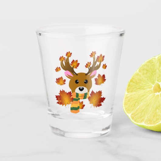 Herfst Sjaal Herten Esdoornbladeren Shot Glas (Voorkant)