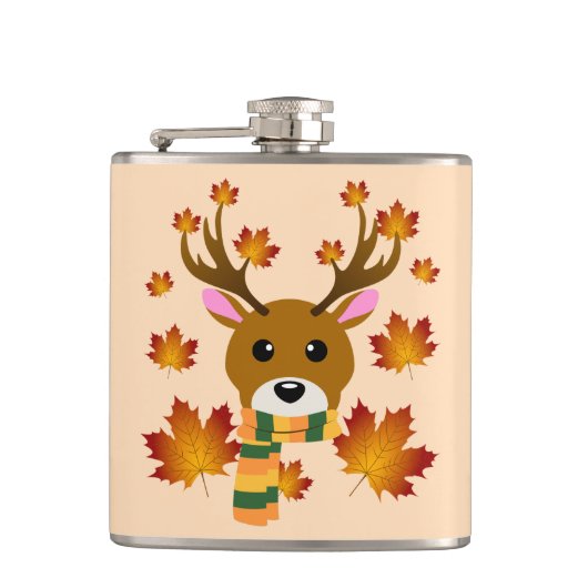 Herfst Sjaal Herten Maple Bladeren Heupfles (Voorkant)