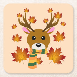 Herfst Sjaal Herten Maple Bladeren Kartonnen Onderzetters