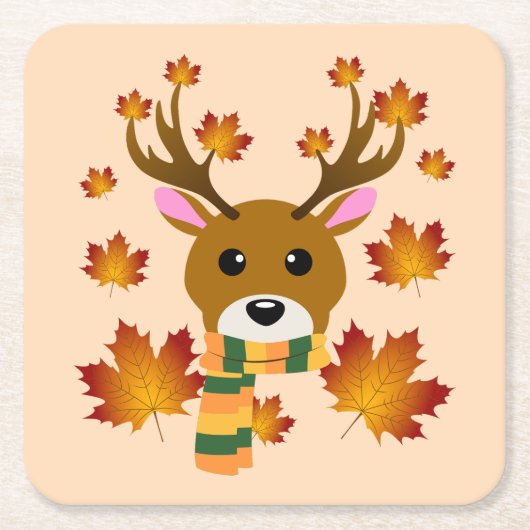 Herfst Sjaal Herten Maple Bladeren Kartonnen Onderzetters (Voorkant)