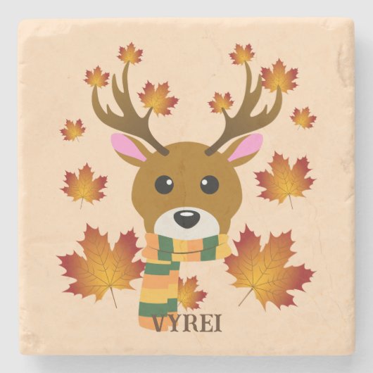 Herfst Sjaal Herten Maple Bladeren Stenen Onderzetter (Voorkant)