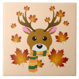 Herfst Sjaal Herten Maple Bladeren Tegeltje