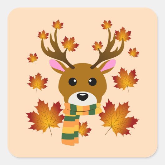 Herfst Sjaal Herten Maple Bladeren Vierkante Sticker (Voorkant)