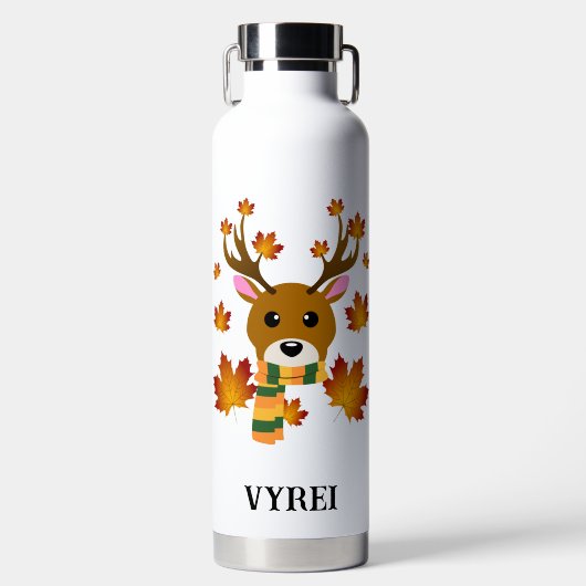 Herfst Sjaal Herten Maple Bladeren Waterfles (Voorkant)