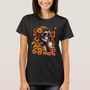 Herfst Skelet Met Zonnebloemen Retro Halloween Aut T-shirt