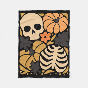 Herfst Skelet Pompoen Bloemen Folk Halloween Fleece Deken